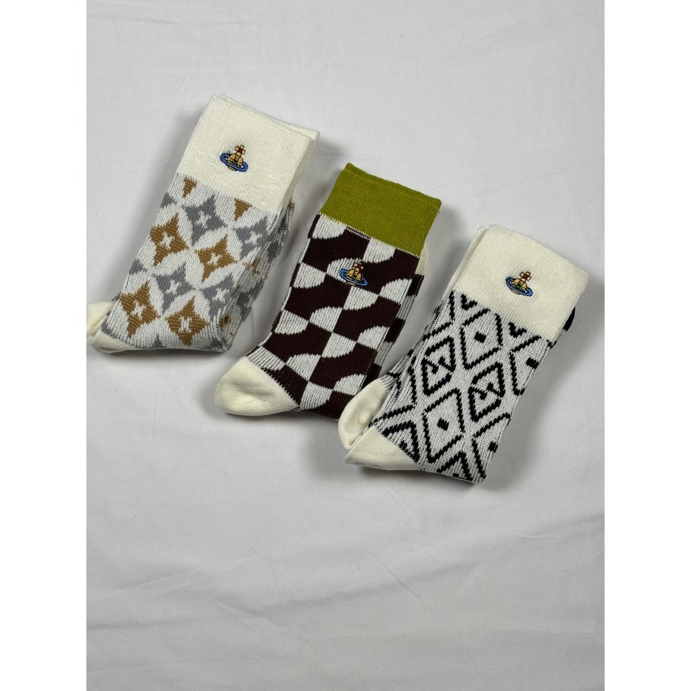 NWOT Vivienne Westwood Orb Logo Socks 3-Pack | Designer Geometric | OSFM